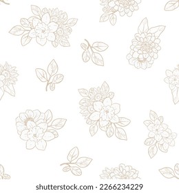Abstraktes nahtloses Muster mit Pflanzen, Kräutern und Blumen, botanische Illustration.