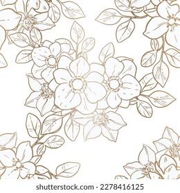 Abstract seamless pattern with plants, herbs and flowers, botanical illustration.