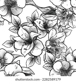Abstract seamless pattern with plants, herbs and flowers, botanical illustration.