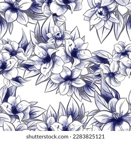 Abstract seamless pattern with plants, herbs and flowers, botanical illustration.