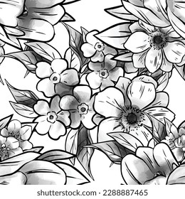 Abstract seamless pattern with plants, herbs and flowers, botanical illustration.