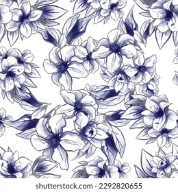 Abstract seamless pattern with plants, herbs and flowers, botanical illustration.
