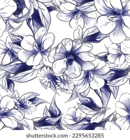 Abstract seamless pattern with plants, herbs and flowers, botanical illustration.