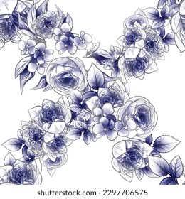 Abstract seamless pattern with plants, herbs and flowers, botanical illustration.