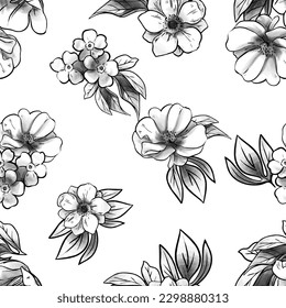 Abstract seamless pattern with plants, herbs and flowers, botanical illustration.