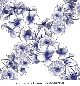 Abstract seamless pattern with plants, herbs and flowers, botanical illustration.