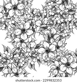 Abstract seamless pattern with plants, herbs and flowers, botanical illustration.
