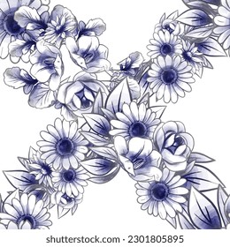 Abstract seamless pattern with plants, herbs and flowers, botanical illustration.
