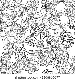 Abstract seamless pattern with plants, herbs and flowers, botanical illustration.