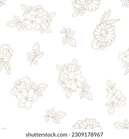 Abstract seamless pattern with plants, herbs and flowers, botanical illustration.