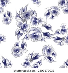 Abstract seamless pattern with plants, herbs and flowers, botanical illustration.