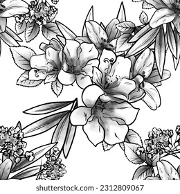 Abstract seamless pattern with plants, herbs and flowers, botanical illustration.