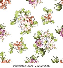 Abstract seamless pattern with plants, herbs and flowers, botanical illustration.