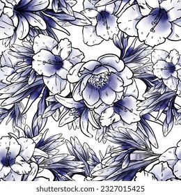 Abstract seamless pattern with plants, herbs and flowers, botanical illustration.