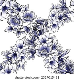 Abstract seamless pattern with plants, herbs and flowers, botanical illustration.