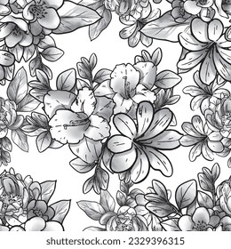 Abstraktes nahtloses Muster mit Pflanzen, Kräutern und Blumen, botanische Illustration.