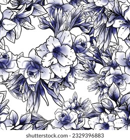 Abstract seamless pattern with plants, herbs and flowers, botanical illustration.