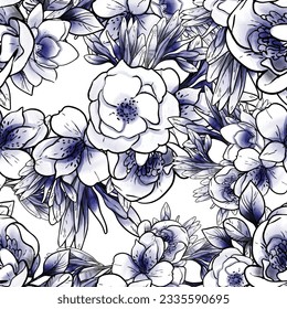 Resumen de patrón sin fisuras con plantas, hierbas y flores, ilustración botánica.