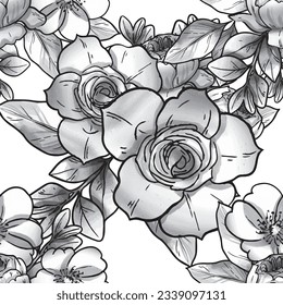 Resumen de patrón sin fisuras con plantas, hierbas y flores, ilustración botánica.