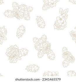 Abstract seamless pattern with plants, herbs and flowers, botanical illustration.