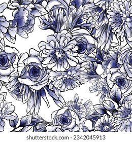 Resumen de patrón sin fisuras con plantas, hierbas y flores, ilustración botánica.