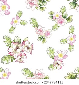 Abstract seamless pattern with plants, herbs and flowers, botanical illustration.