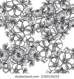 Abstract seamless pattern with plants, herbs and flowers, botanical illustration.