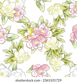 Abstraktes nahtloses Muster mit Pflanzen, Kräutern und Blumen, botanische Illustration.