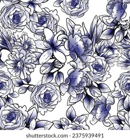 Abstract seamless pattern with plants, herbs and flowers, botanical illustration.