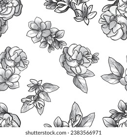 Abstract seamless pattern with plants, herbs and flowers, botanical illustration.