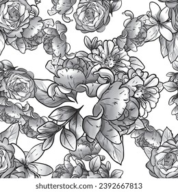 Abstraktes nahtloses Muster mit Pflanzen, Kräutern und Blumen, botanische Illustration.