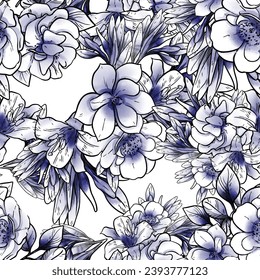 Abstraktes nahtloses Muster mit Pflanzen, Kräutern und Blumen, botanische Illustration.