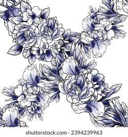 Abstraktes nahtloses Muster mit Pflanzen, Kräutern und Blumen, botanische Illustration.