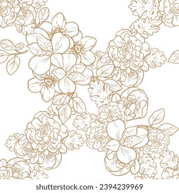 Abstract seamless pattern with plants, herbs and flowers, botanical illustration.