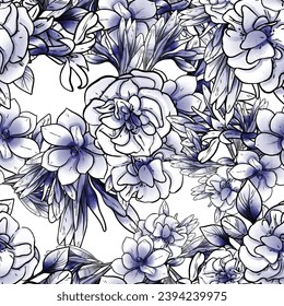 Abstract seamless pattern with plants, herbs and flowers, botanical illustration.