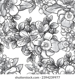 Abstract seamless pattern with plants, herbs and flowers, botanical illustration.