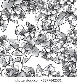 Abstract seamless pattern with plants, herbs and flowers, botanical illustration.