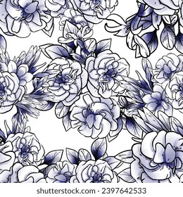 Abstract seamless pattern with plants, herbs and flowers, botanical illustration.