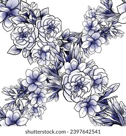 Abstract seamless pattern with plants, herbs and flowers, botanical illustration.