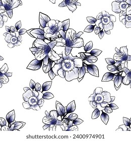 Resumen de patrón sin fisuras con plantas, hierbas y flores, ilustración botánica.