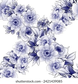 Abstract seamless pattern with plants, herbs and flowers, botanical illustration.