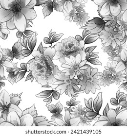 Abstract seamless pattern with plants, herbs and flowers, botanical illustration.