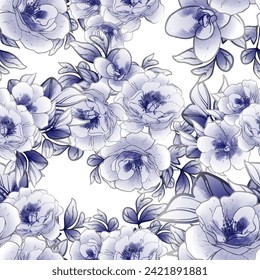 Abstract seamless pattern with plants, herbs and flowers, botanical illustration.