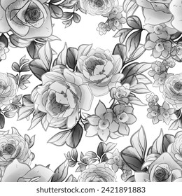 Abstract seamless pattern with plants, herbs and flowers, botanical illustration.