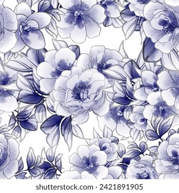Abstract seamless pattern with plants, herbs and flowers, botanical illustration.