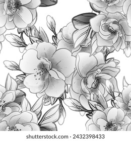 Abstract seamless pattern with plants, herbs and flowers, botanical illustration.