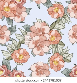 Abstract seamless pattern with plants, herbs and flowers, botanical illustration.