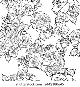 Abstract seamless pattern with plants, herbs and flowers, botanical illustration.