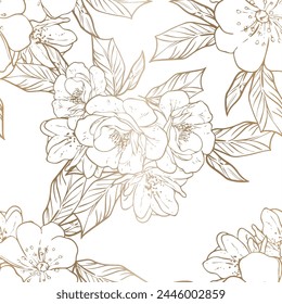 Abstract seamless pattern with plants, herbs and flowers, botanical illustration.