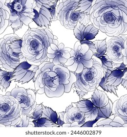 Abstract seamless pattern with plants, herbs and flowers, botanical illustration.